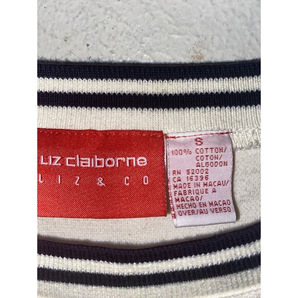 Liz & Co Sweater Women Argle Print Cream Size Small Cotton Preppy - Picture 5 of 5